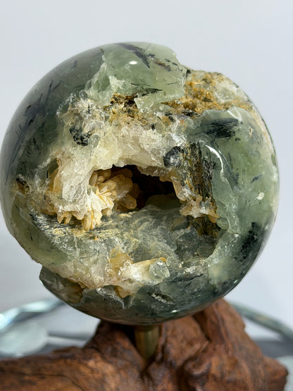 Prehnite with Epidote & Calcite Crystal Cave Sphere C - 5.7cm