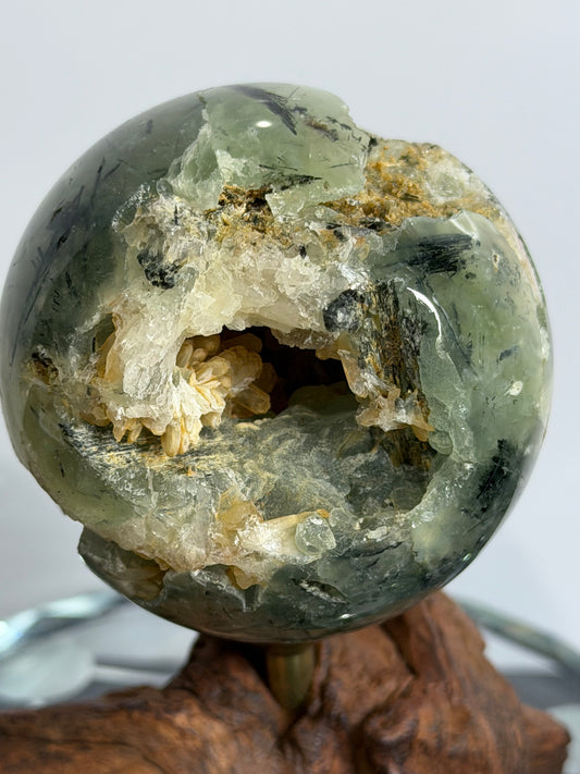 Prehnite with Epidote & Calcite Crystal Cave Sphere C - 5.7cm