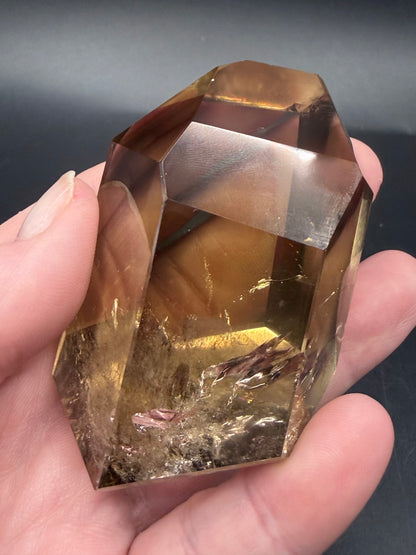 Smokey Citrine Point — High Clarity with Golden Inclusions