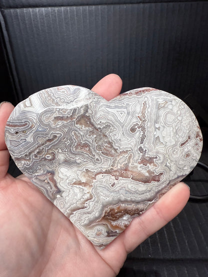 Big Mexican Crazy Lace Agate Heart on Stand