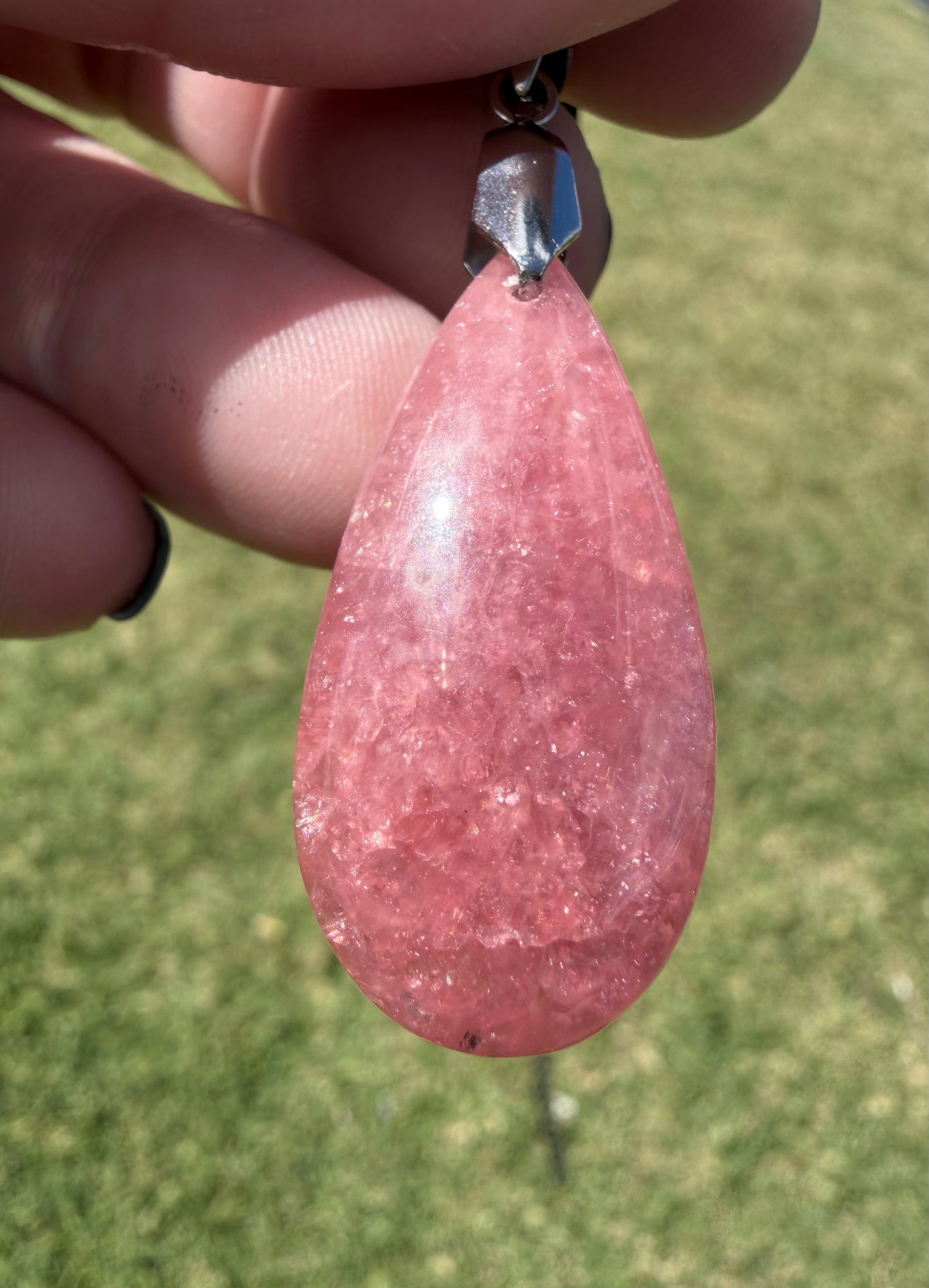 Rhodochrosite Pendant Necklace – 50cm Rope Chain (Gift Box Included)