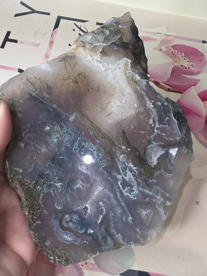 Moss Agate Slab on Stand