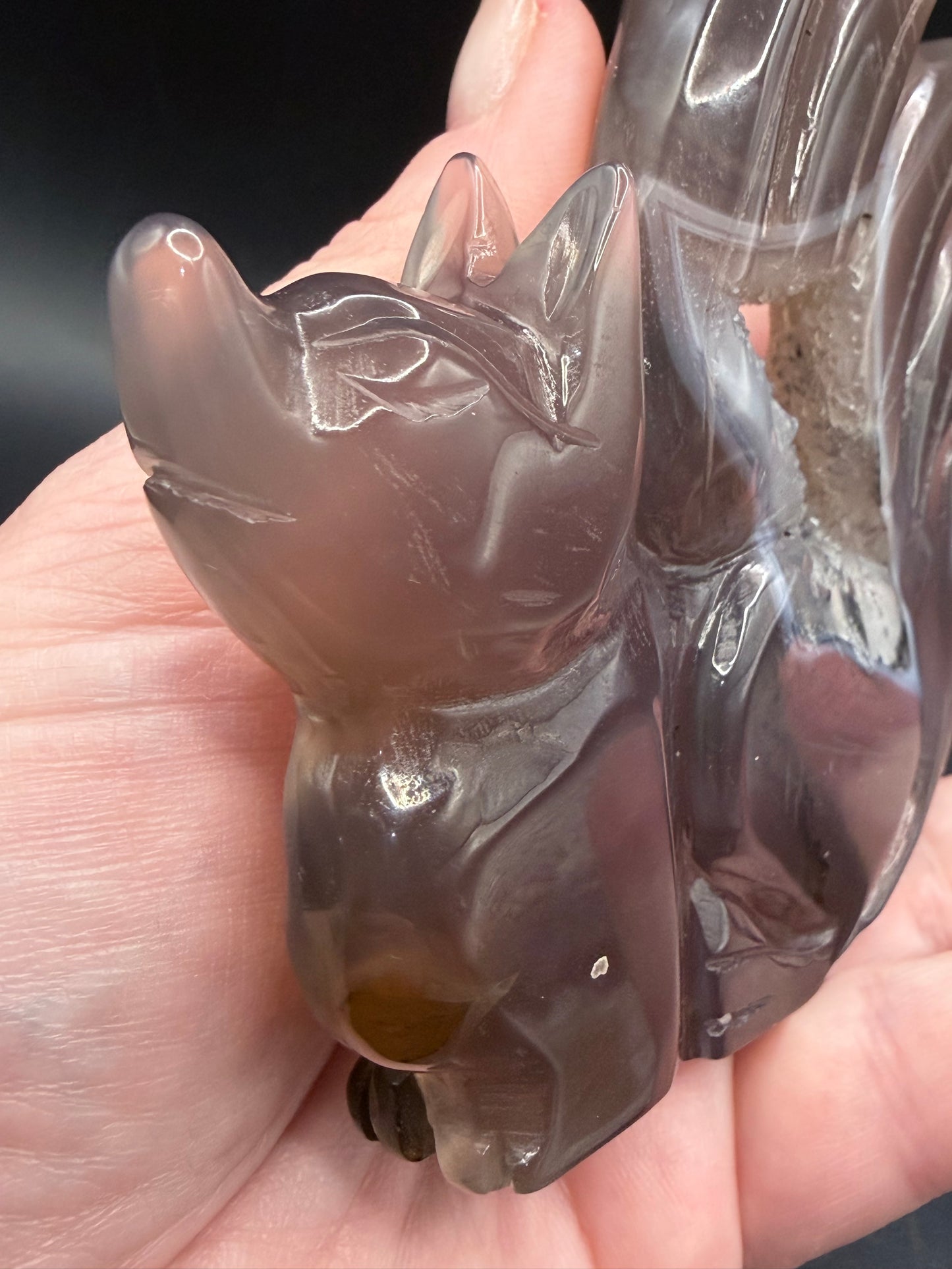 Nine-Tailed Fox Druzy Agate Carving