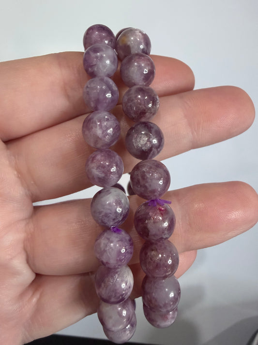 9mm Lepidolite (Lithium Mica) Bracelet – | Calming Purple Tones & Natural Shimmer