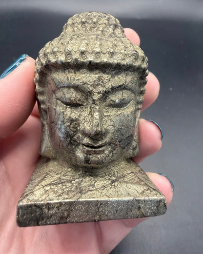 Pyrite Buddha Head Carving – 6 × 4 cm