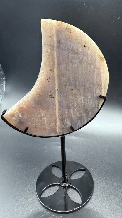 Blue Flash Moonstone with Sunstone Moon on Stand