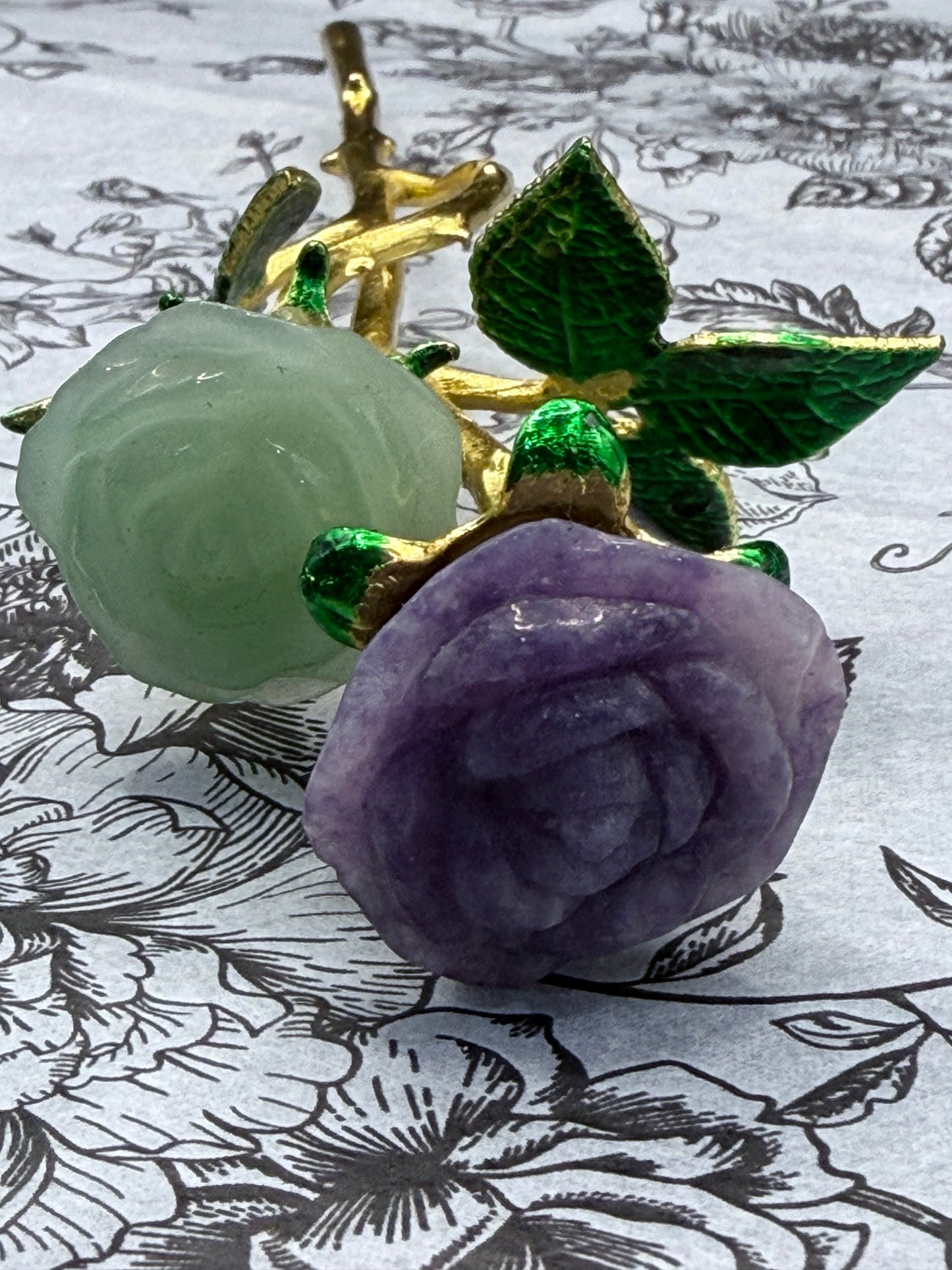 Amethyst & Green Aventurine Crystal Double Rose Stem (20cm)