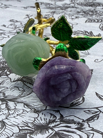 Amethyst & Green Aventurine Crystal Double Rose Stem (20cm)