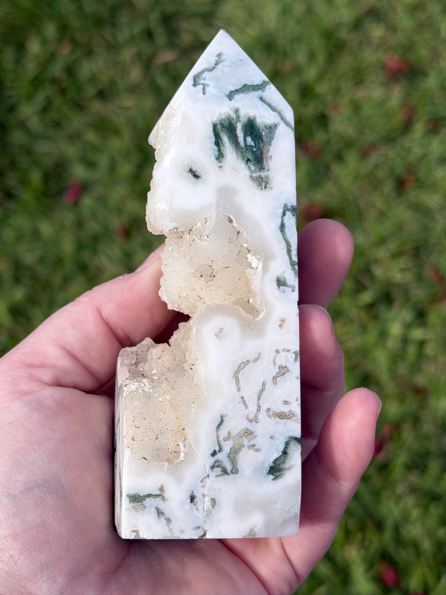 Moss Agate Druzy Tower – 12.5cm
