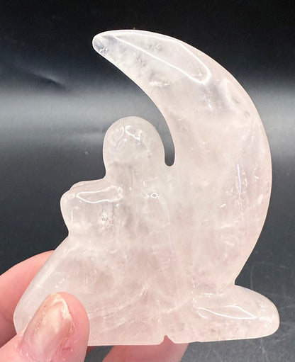 Rose Quartz Angel with Crescent Moon