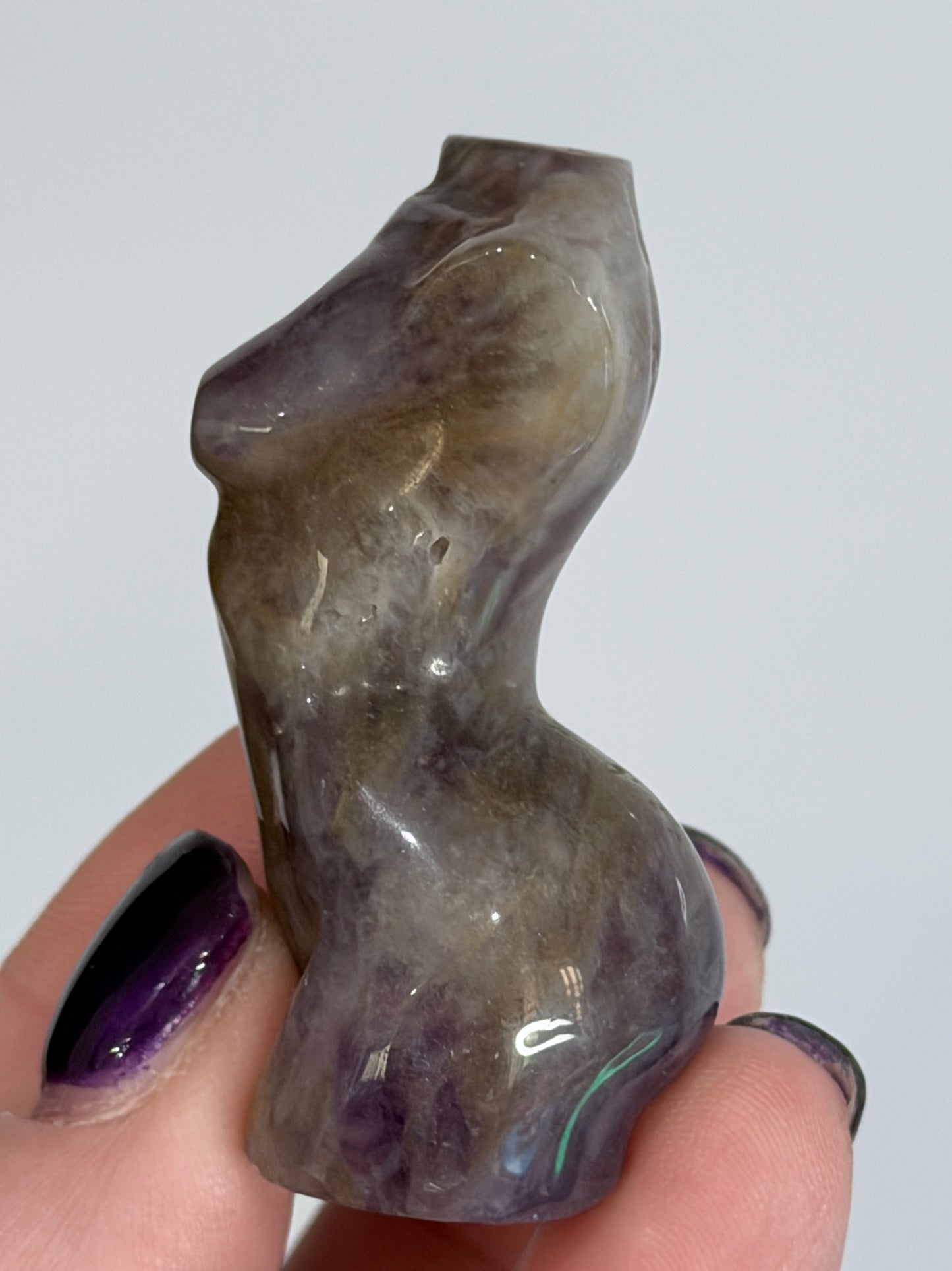 Chevron Amethyst Druzy Goddess Carving – 5cm