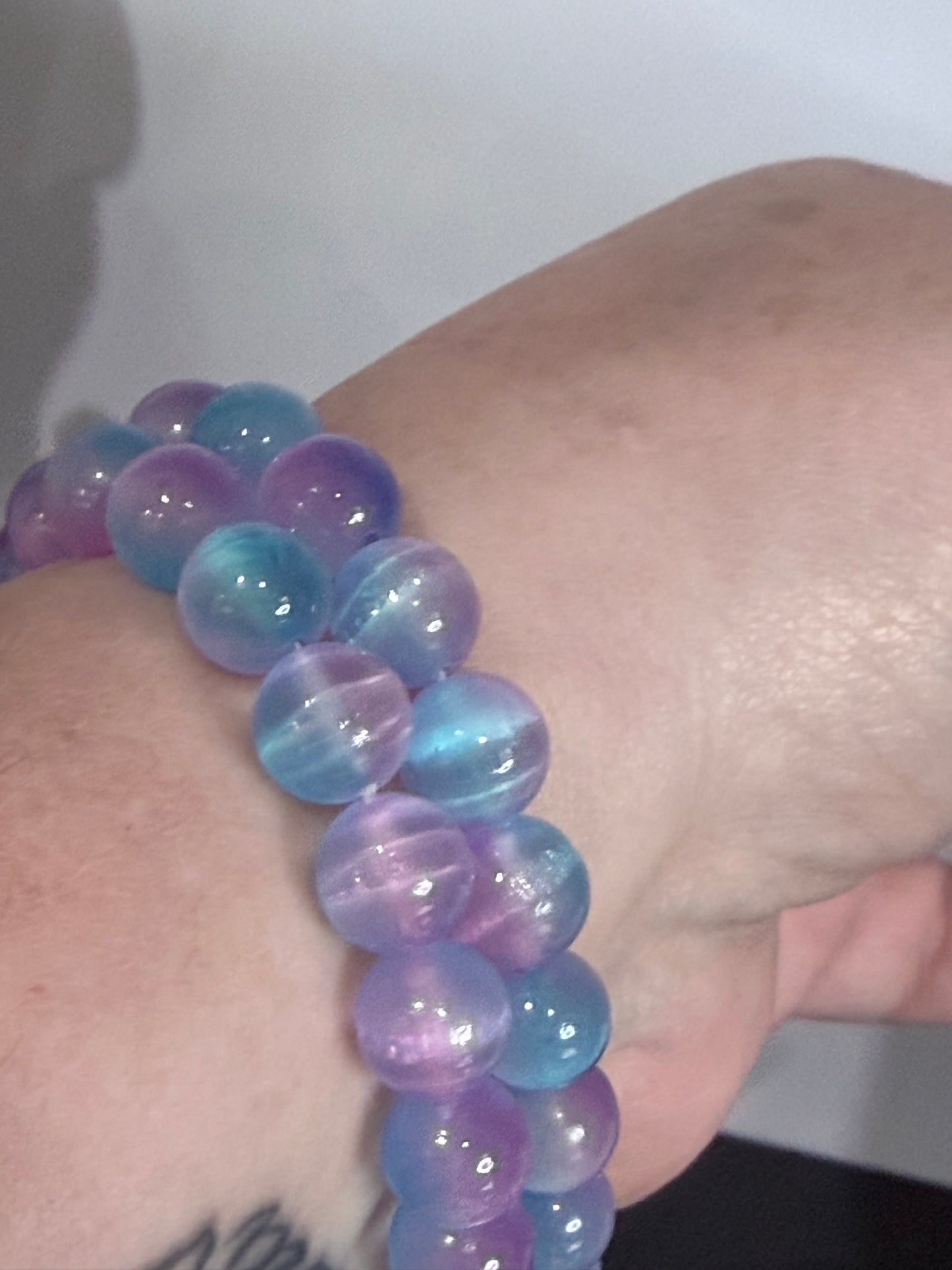 8mm Blue & Pink Selenite Bracelet – | Soft Dual Tone Satin Spar Glow - Encourages peace & relaxation
