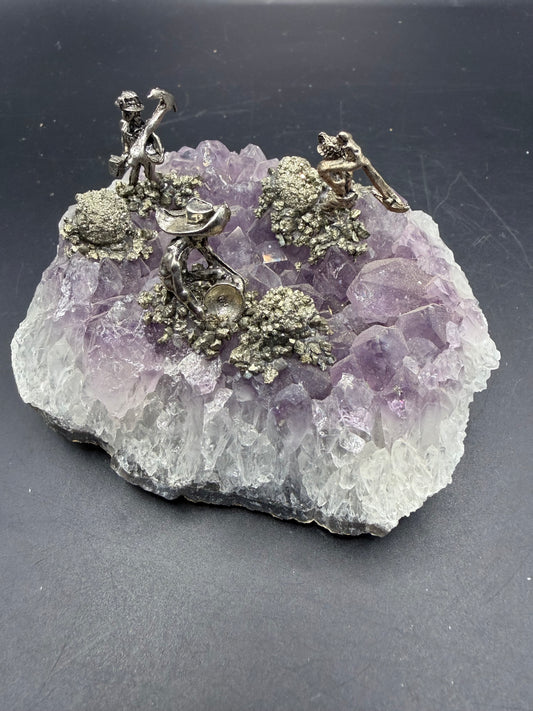 Amethyst Cluster with Pyrite Miner Figures – Collector Specimen