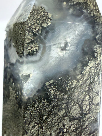 Marcasite in Agate Crystal Tower – 10cm | 123g
