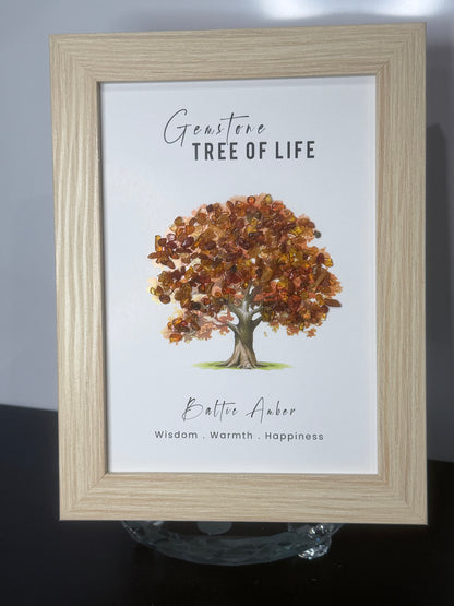 Baltic Amber Gemstone Tree of Life – Framed Crystal Art | 15 x 20cm