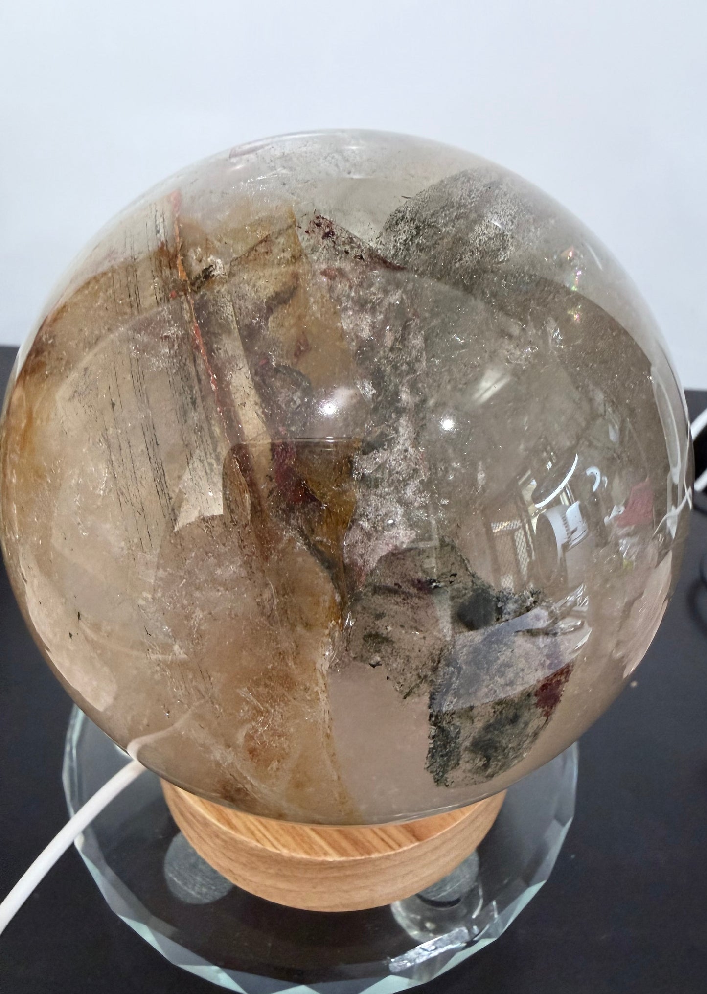 Large Garden Quartz (Lodolite) Sphere with Light Base – 11cm | 1.7kg