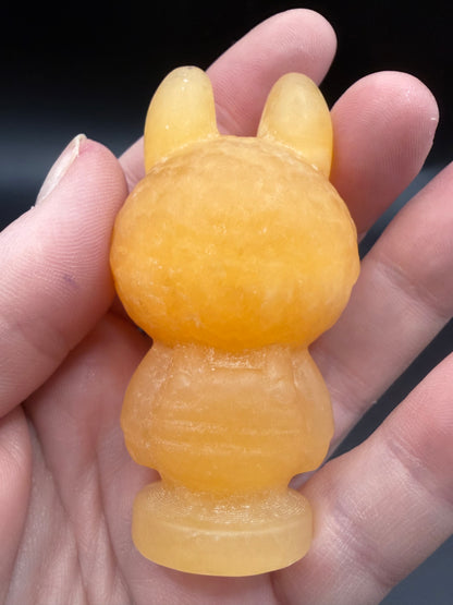 Orange Calcite Labubu-Style Carving – 7 cm