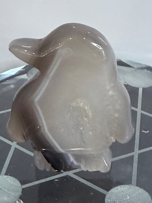 Grey Chalcedony Penguin Druzy Carving – 5.5cm