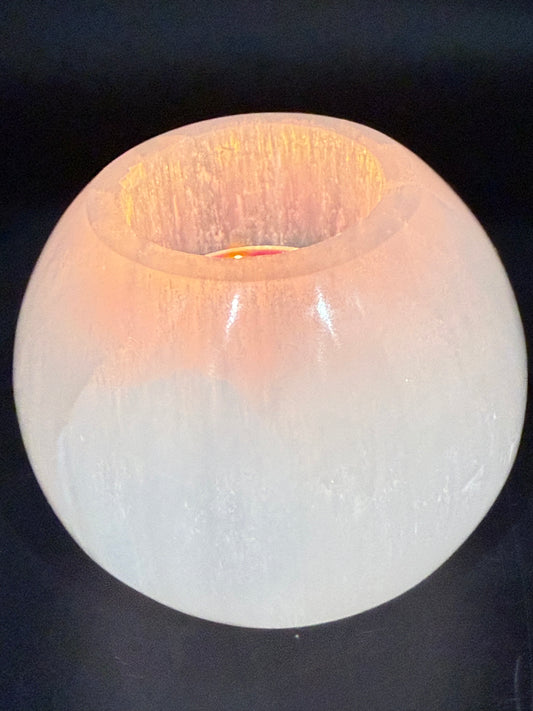 Selenite Sphere Candle Holder