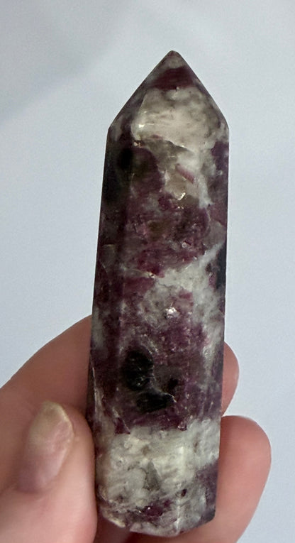 Pink Tourmaline in Quartz Crystal Tower – 8.2cm | 65g A