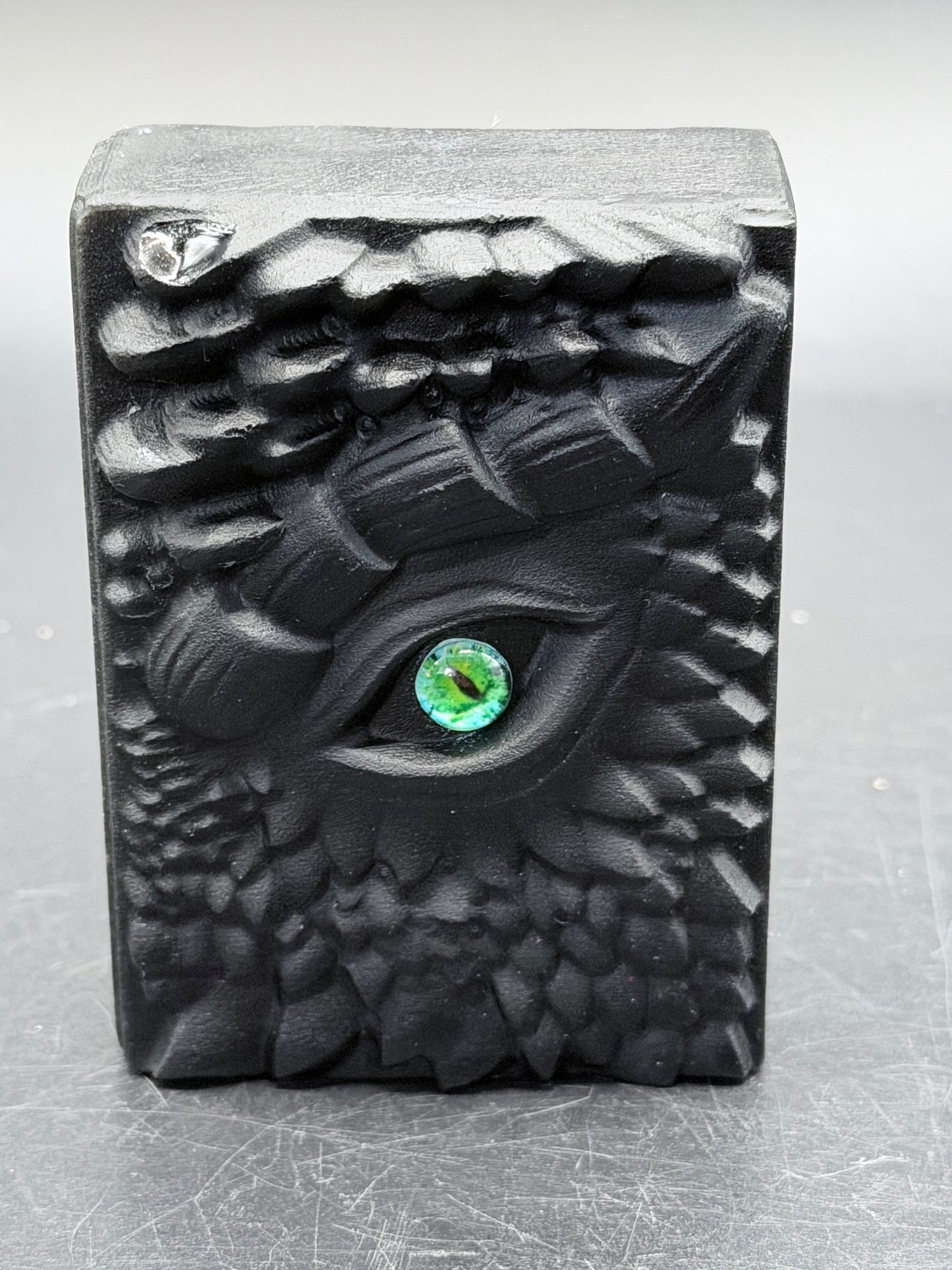 Black Obsidian Carved Dragon Book Green Eye