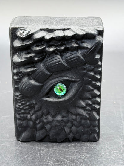 Black Obsidian Carved Dragon Book Green Eye