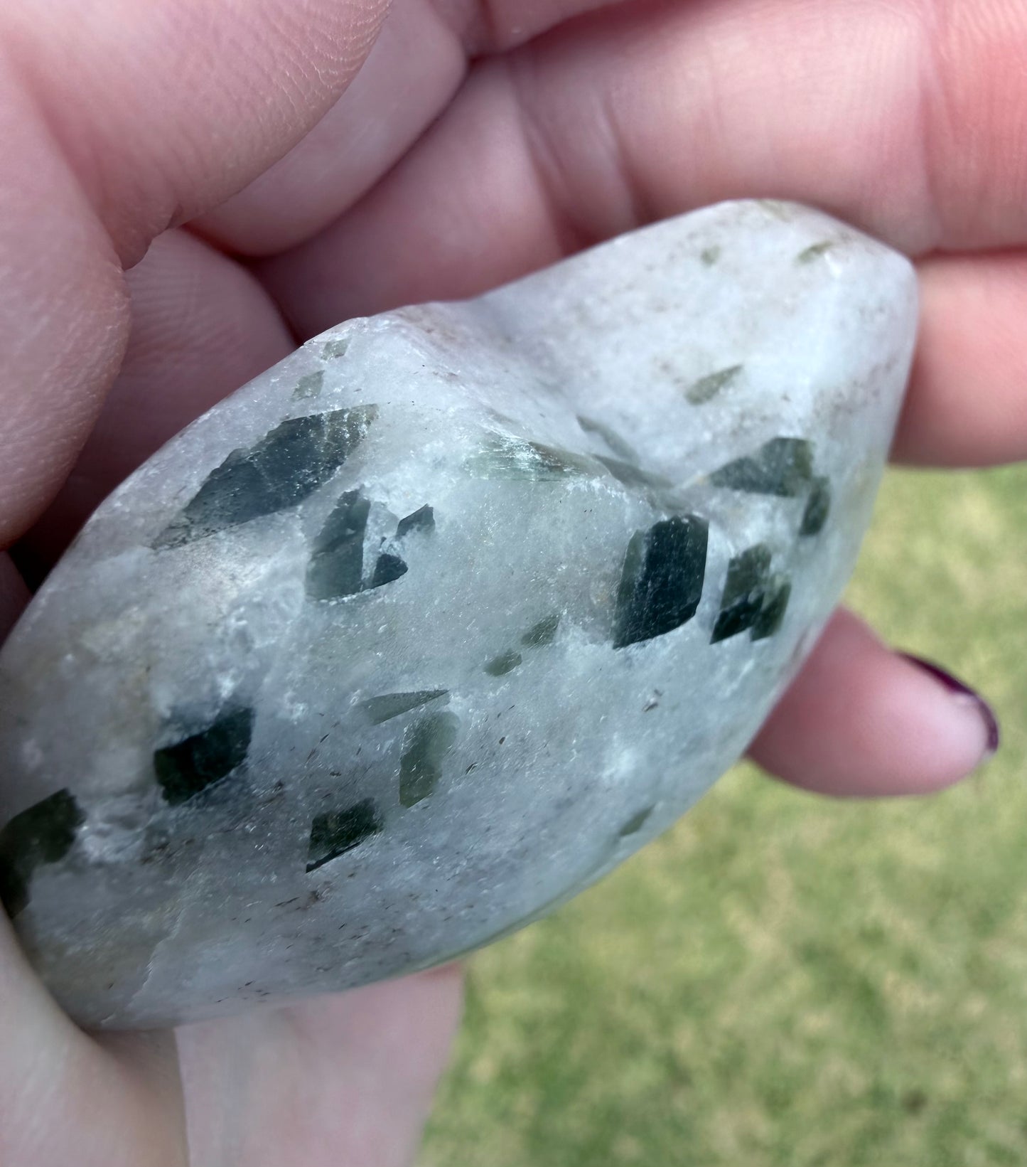 Green Tourmaline in Quartz Heart