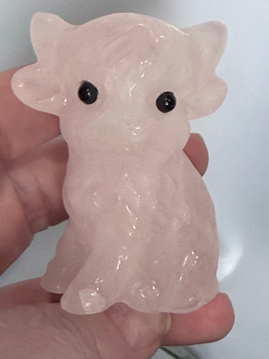 Rose Quartz Sitting Cow Carving – 6cm