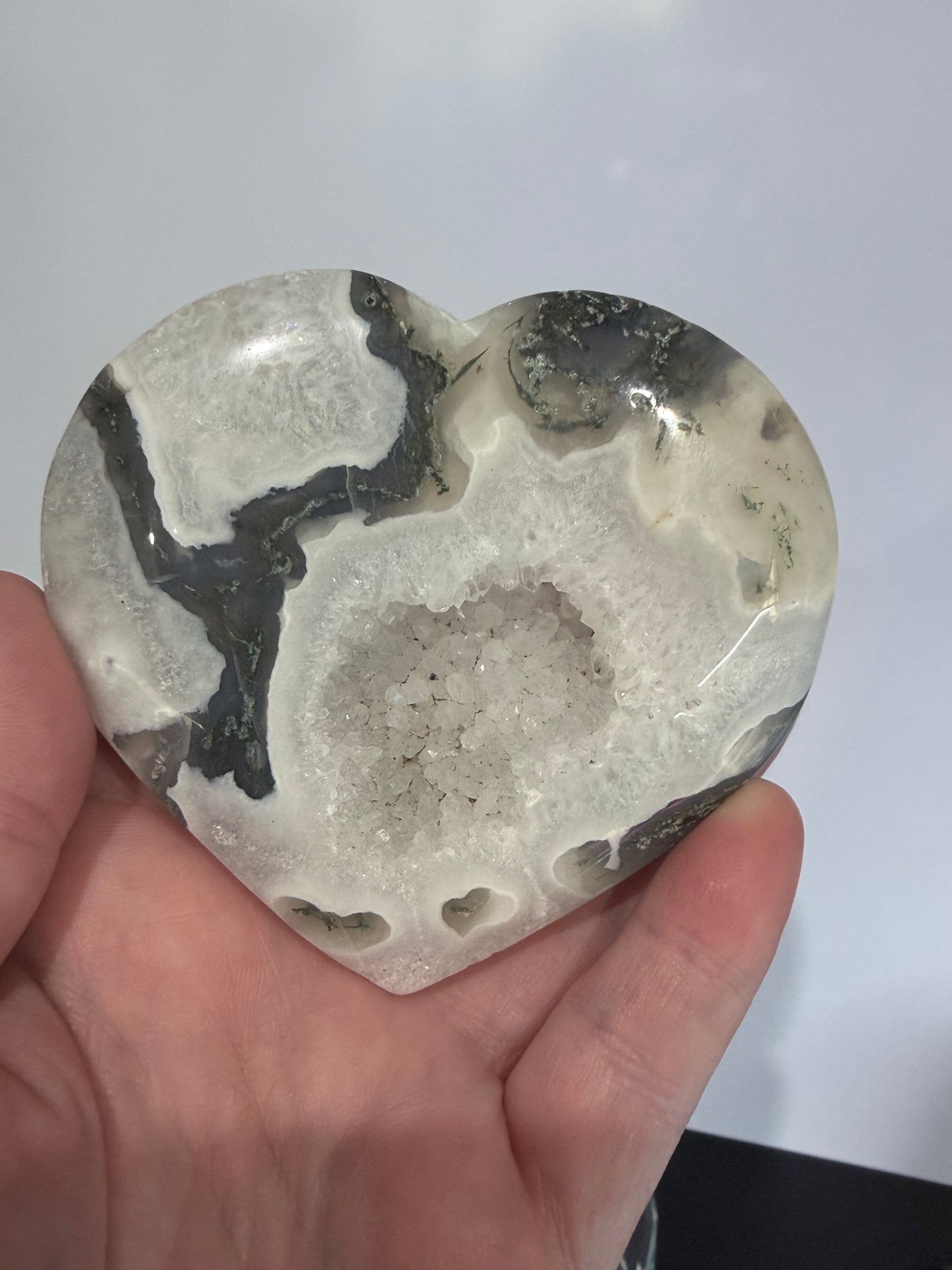 Moss Agate Druzy Heart with Stand 9.2cm -