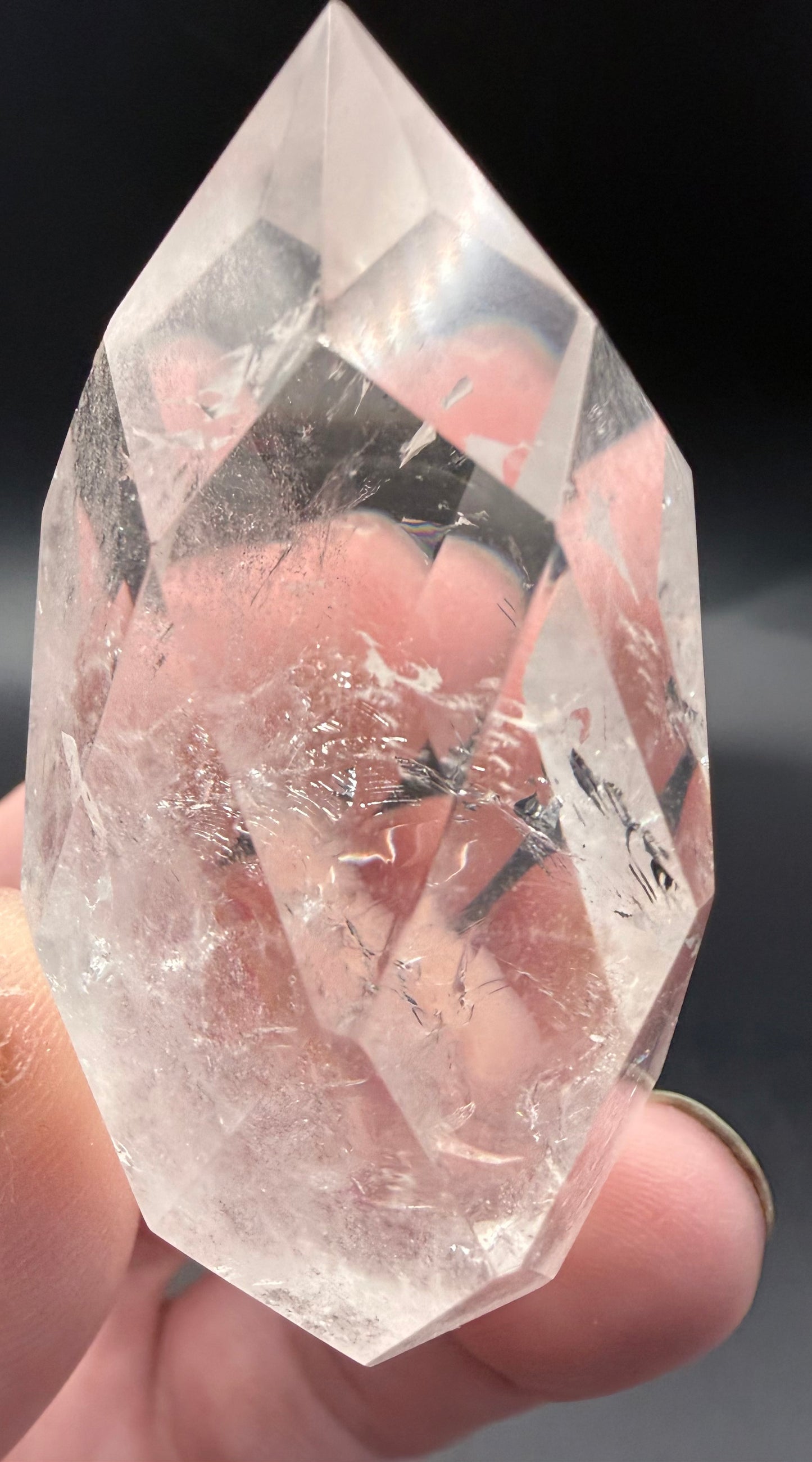 Clear Quartz Polyhedron with Phantoms on Rotating Stand