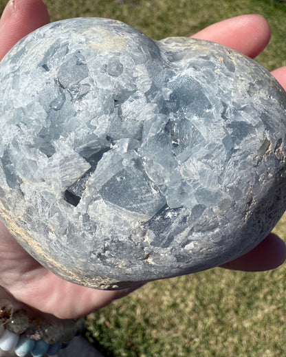 Celestite Heart with Natural Crystal Cavities – 850g