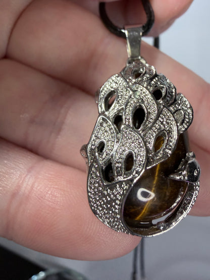 Tiger’s Eye Peacock Pendant Necklace | Natural Tiger’s Eye Crystal | 50cm Cord