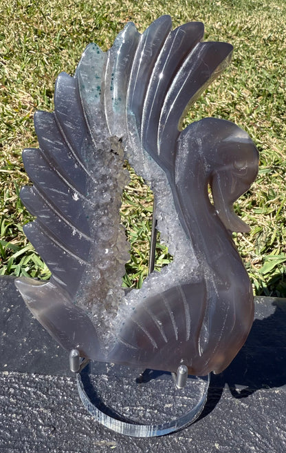 Agate Druzy Swan Carving