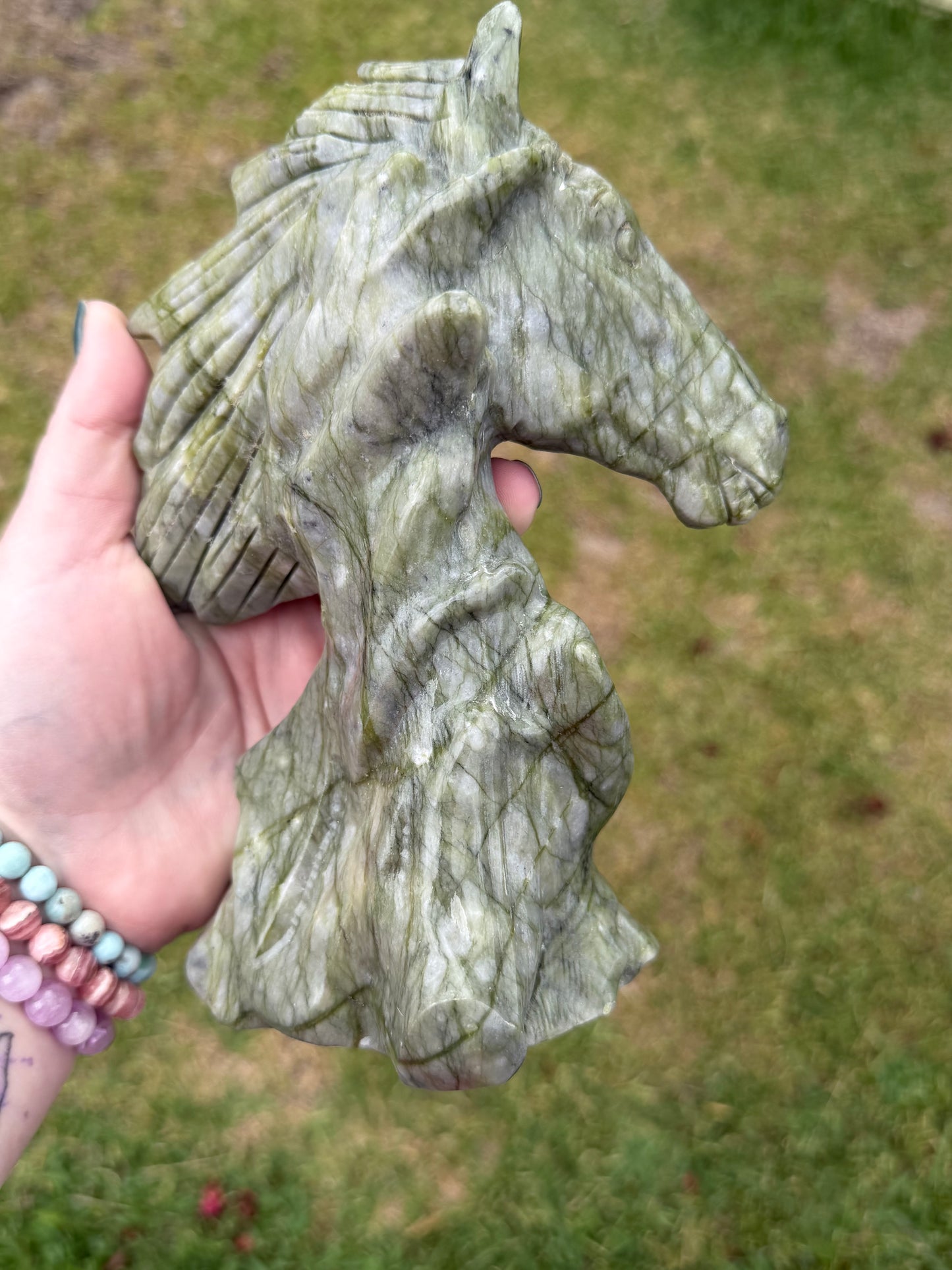 Serpentine Jade (New Jade) Horse Head Carving