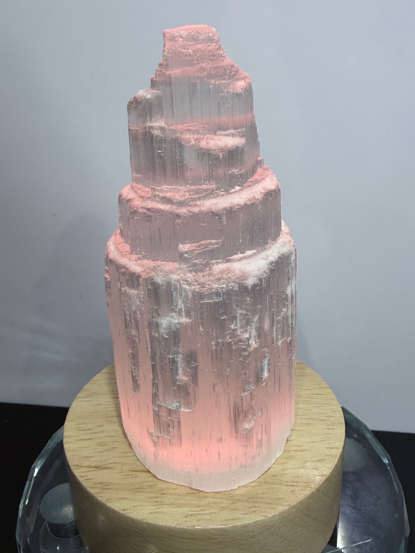 Selenite Tower Lamp with Colour-Changing LED Base – 10cm | 300g