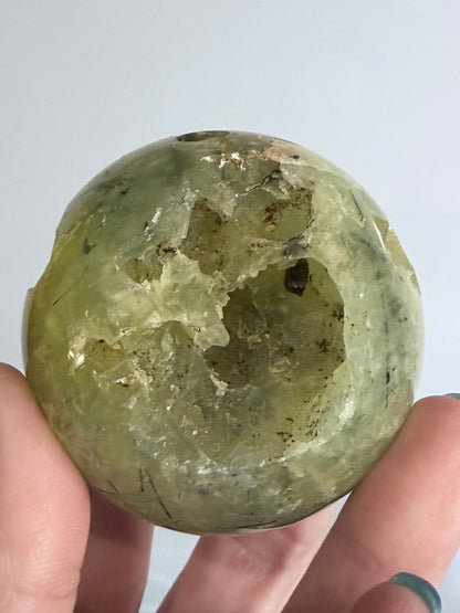 Prehnite with Epidote Inclusion Sphere D - 6cm