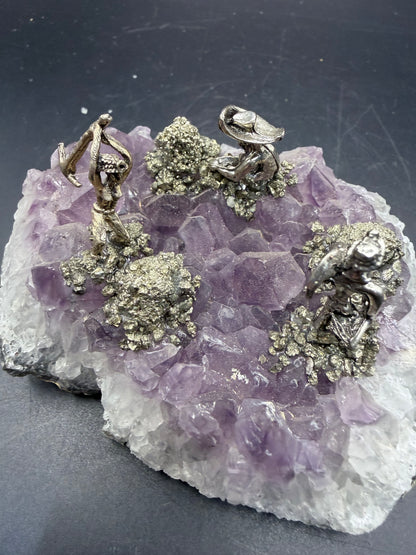 Amethyst Cluster with Pyrite Miner Figures – Collector Specimen