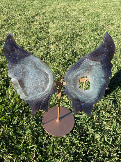 Large Agate + Quartz Druzy Butterfly Wings