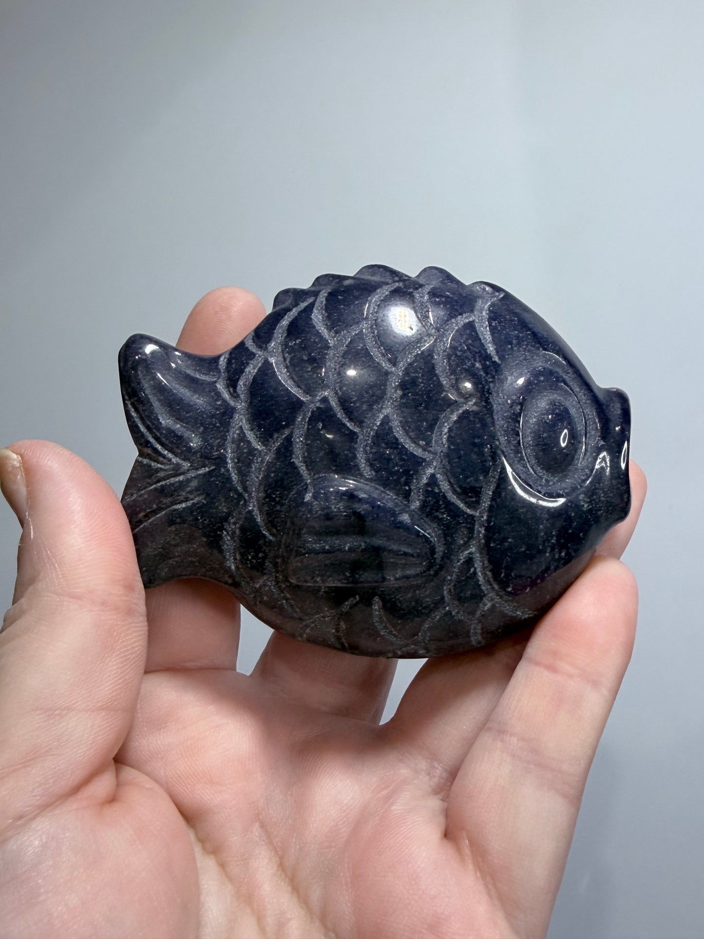 BLUE AVENTURINE FISH CARVING ON STAND