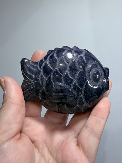 BLUE AVENTURINE FISH CARVING ON STAND