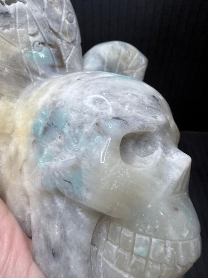Caribbean Calcite Butterfly Skull Carving | 1.2kg | 14 × 12cm