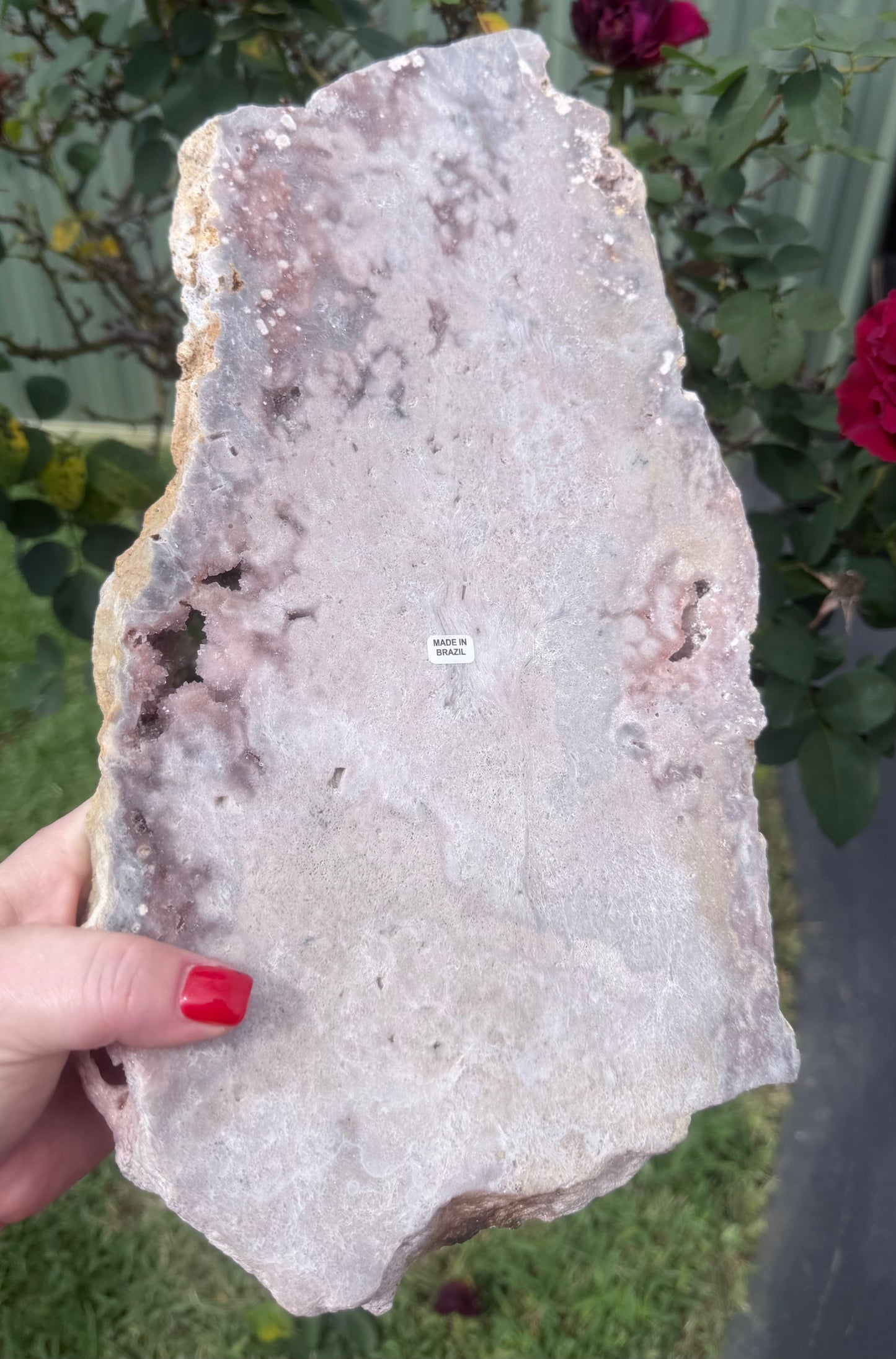 Large Botryoidal Pink Amethyst Druzy Slab on Stand – 3.2kg | 45cm Brazilian Statement Piece