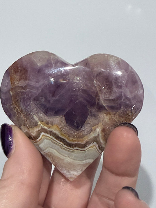 Amethyst & Banded Agate Heart 94g | 6.6 × 6.1 cm | Self-Standing I