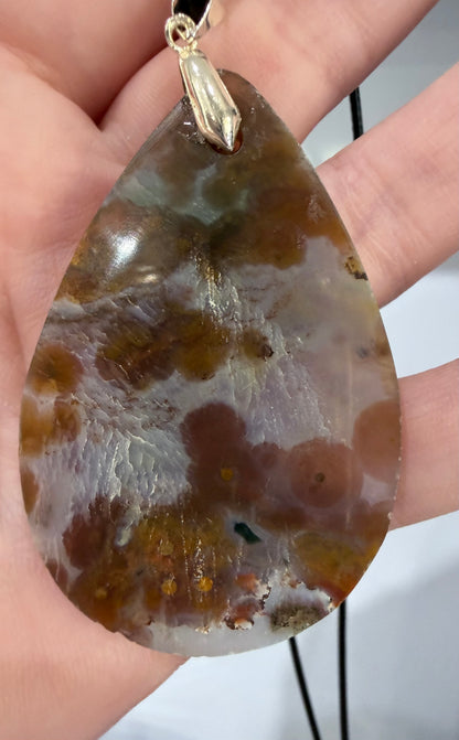 Ocean Jasper Crystal Pendant – Orbicular Jasper from Madagascar | 6 × 4 cm