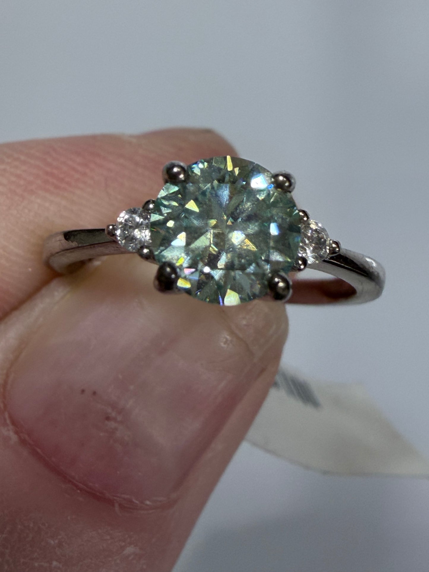 Green Moissanite Sterling Silver Ring – Size 6