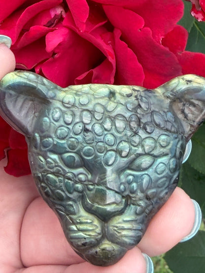 Labradorite Leopard Carving A