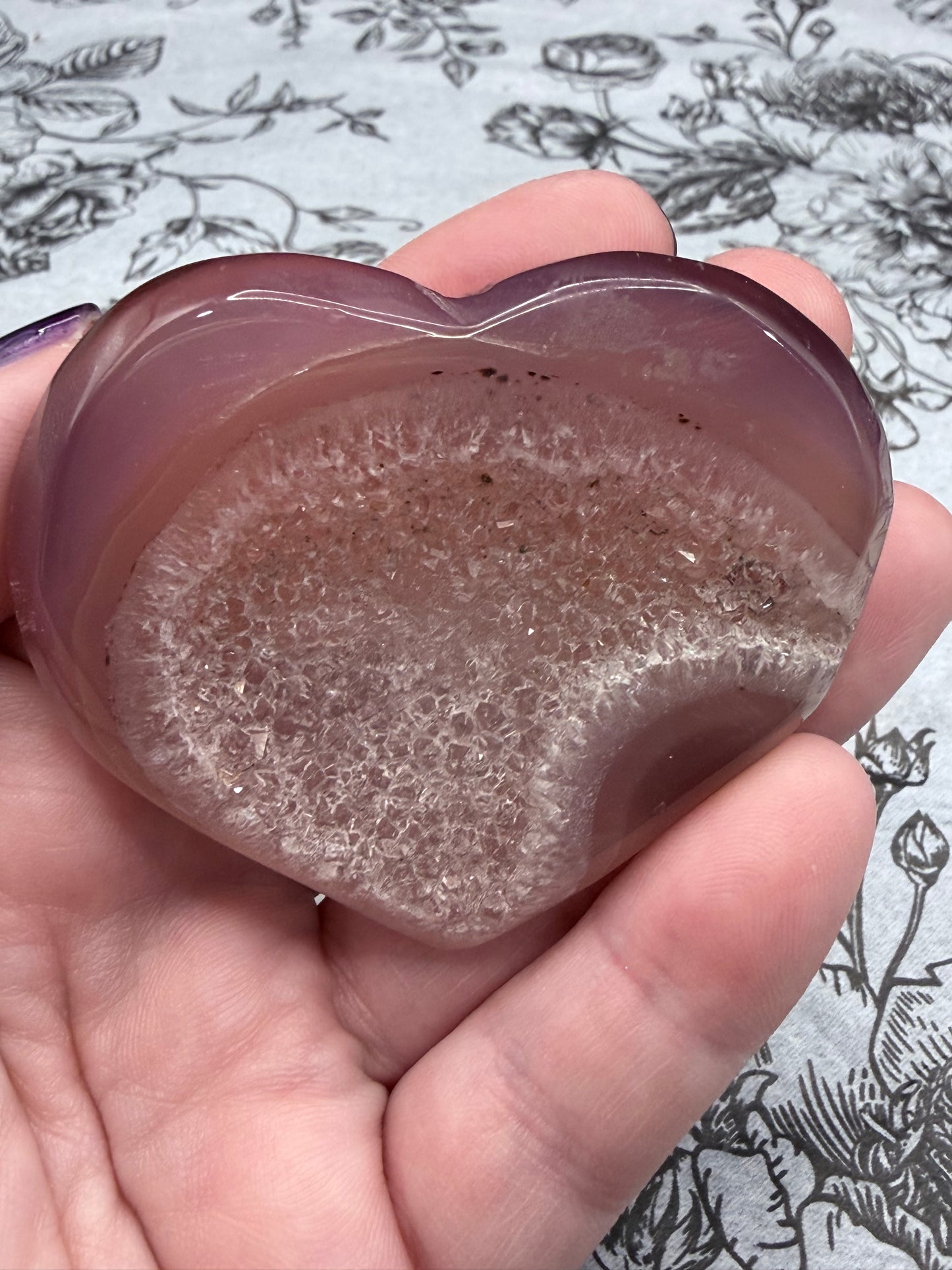 Pink Agate Druzy Heart (58g, 6.5 x 5.2cm),