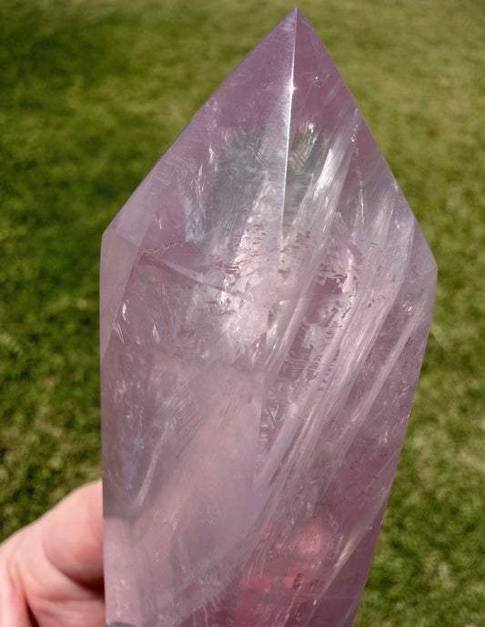 Premium Rose Quartz Tower – 420g | 17 × 4 cm