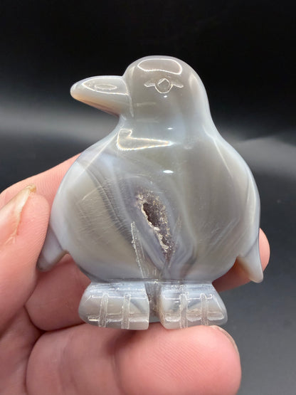 Grey Agate Penguin with Druzy Pocket