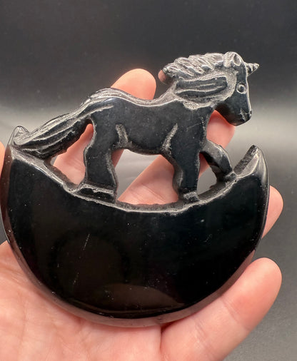 Black Obsidian Unicorn on Stand